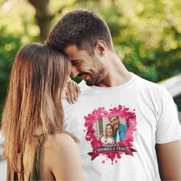 евтина Мъжка тениска с Ваша снимка в рамка от рози